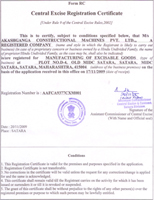 CENTRAL EXCISE REGISTRATION CERTIFICATE